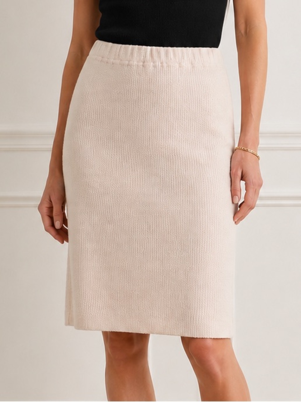 ST. JOHN Collection By Marie Gray Skirt SIZE 8 Blush White Wool Knit Classic